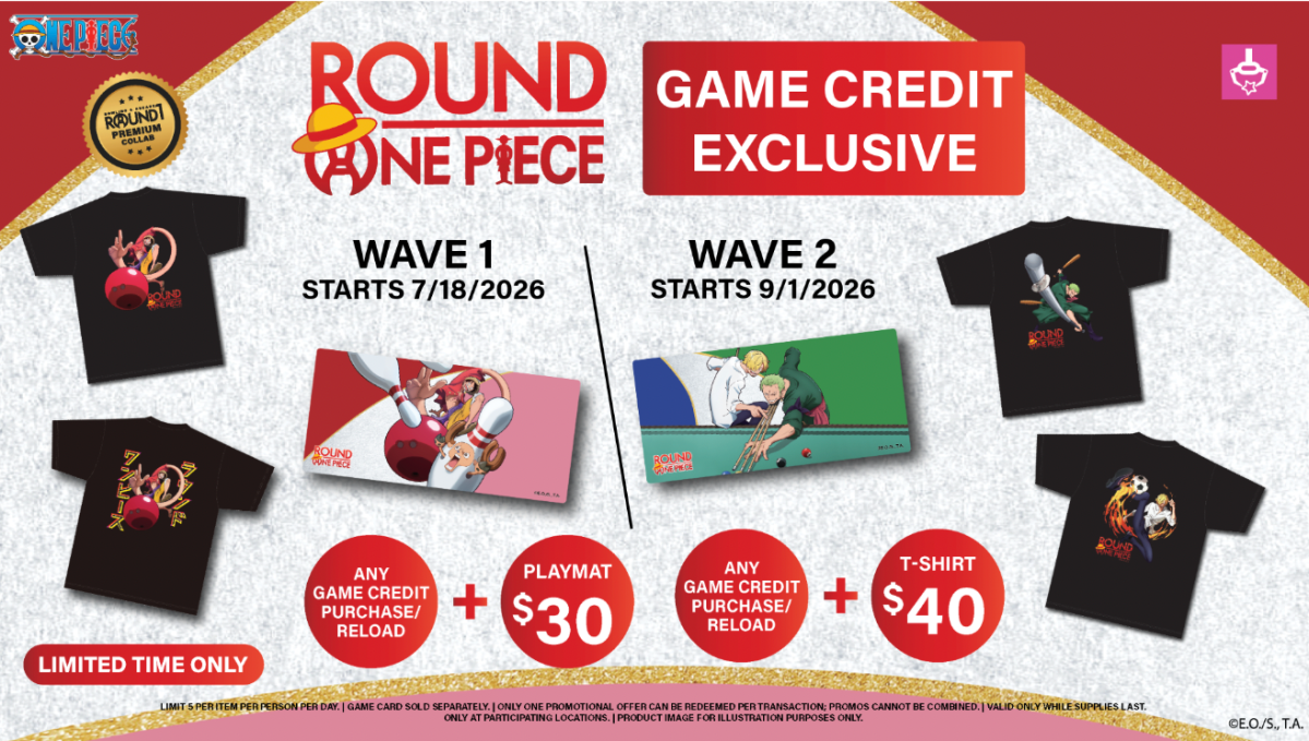 The Round1 USA One Piece promotion is back again with new merchandise tied to purchases and crane game figures and plush.