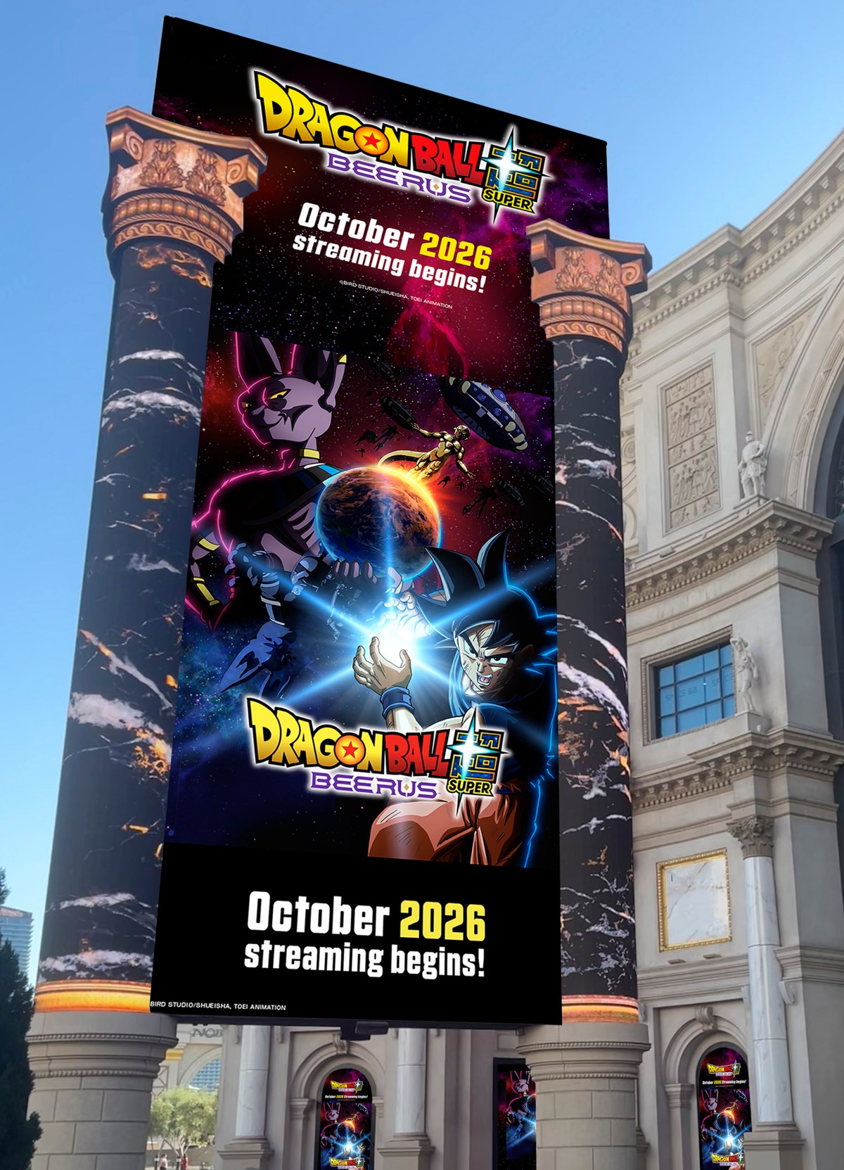 The release date of Dragon Ball Super: Beerus is set for next week and ads will show up on buses and at malls in the US.