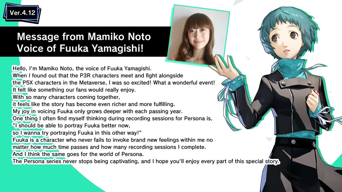 The next October 2026 Persona 3 Reload crossover characters for Persona 5: The Phantom X are Mitsuru Kirijo and Fuuka Yamagishi. 