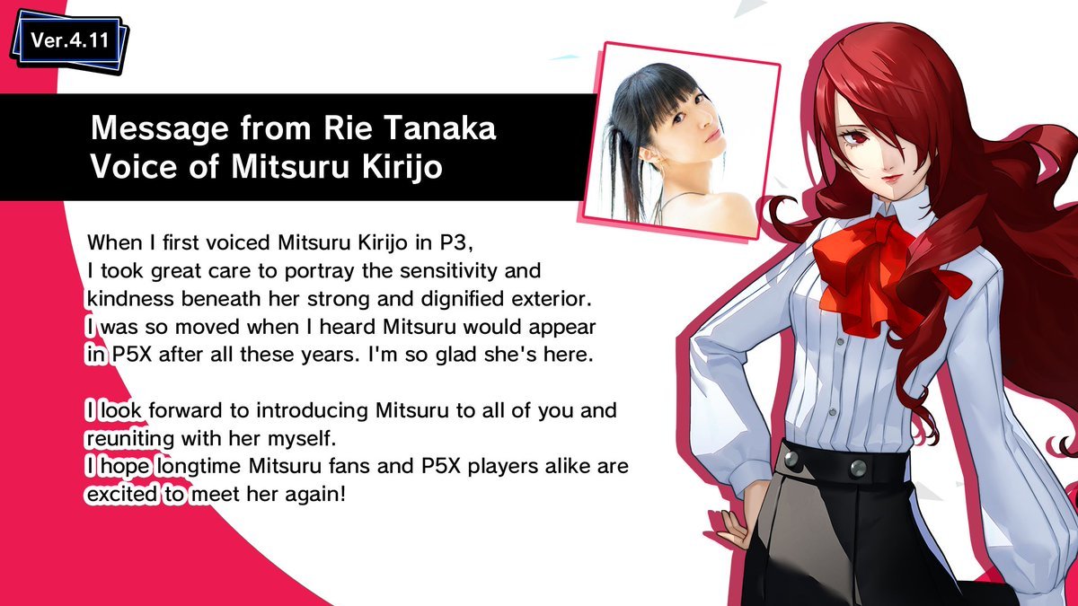 The next October 2026 Persona 3 Reload crossover characters for Persona 5: The Phantom X are Mitsuru Kirijo and Fuuka Yamagishi. 