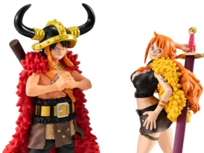 A new pair of One Piece figures in the MegaHouse Wallstar line puts Monkey D Luffy and Nami in their Elbaph costumes.